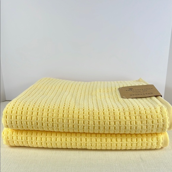ecoexistence Other - Ecoexistence Oversized Bath Towel Set Waffle Weave Yellow 100% Cotton 2 Pc NEW